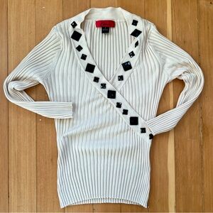 Vintage 80s silk blend bead embellished top S